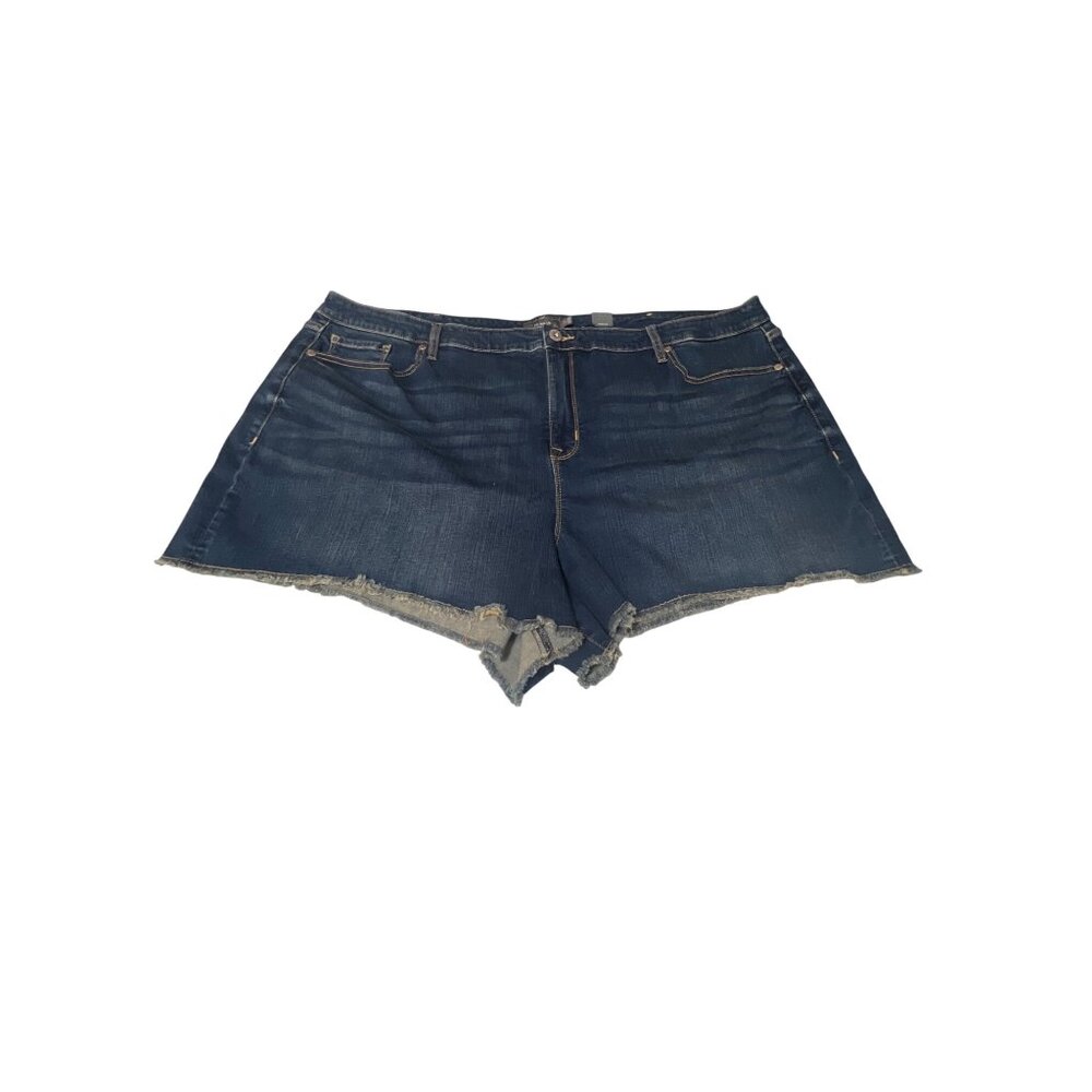 Torrid Womens Denim Frayed Hem Shorts Size 28 Dark Wash Stretchy Comfortable Fit